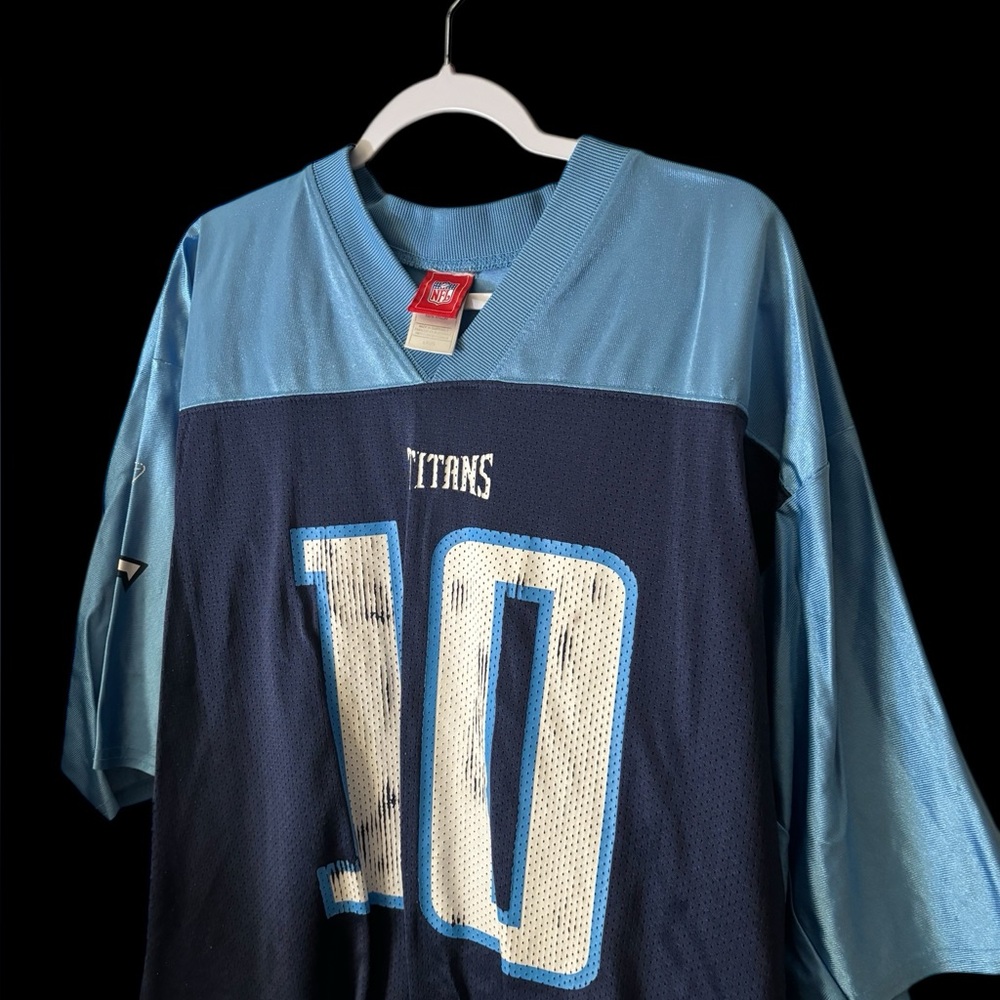 VINTAGE Tennessee Titans Jersey Mens Large Blue Reebok Vince Young #10 NFL Y2K